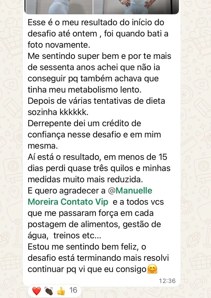 Depoimento de participante com mais de 60 anos relatando quase 3 kg a menos
