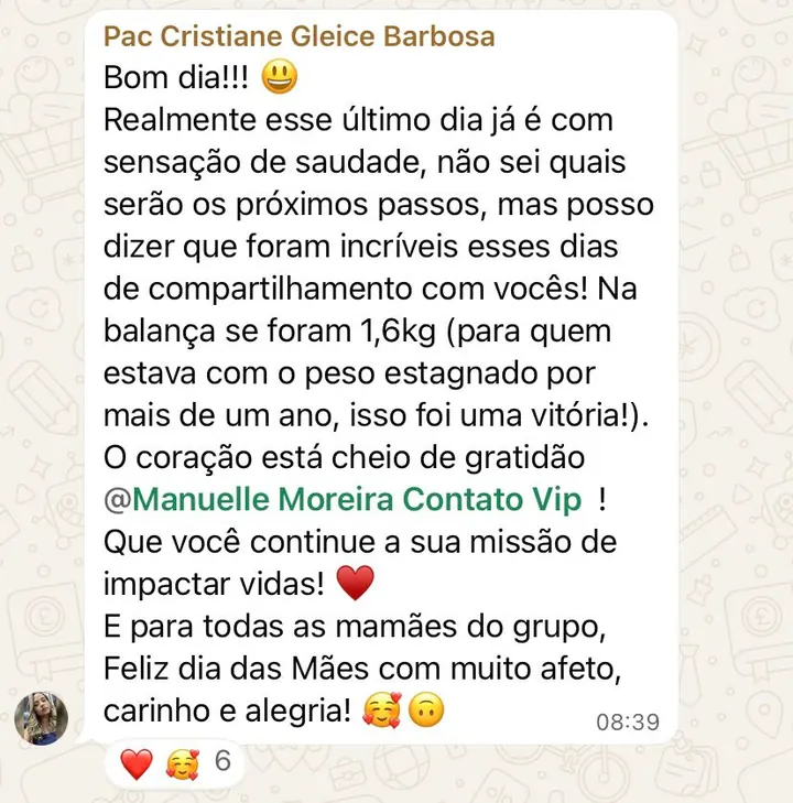 Depoimento de participante que perdeu 1,6 kg após um ano de peso estagnado